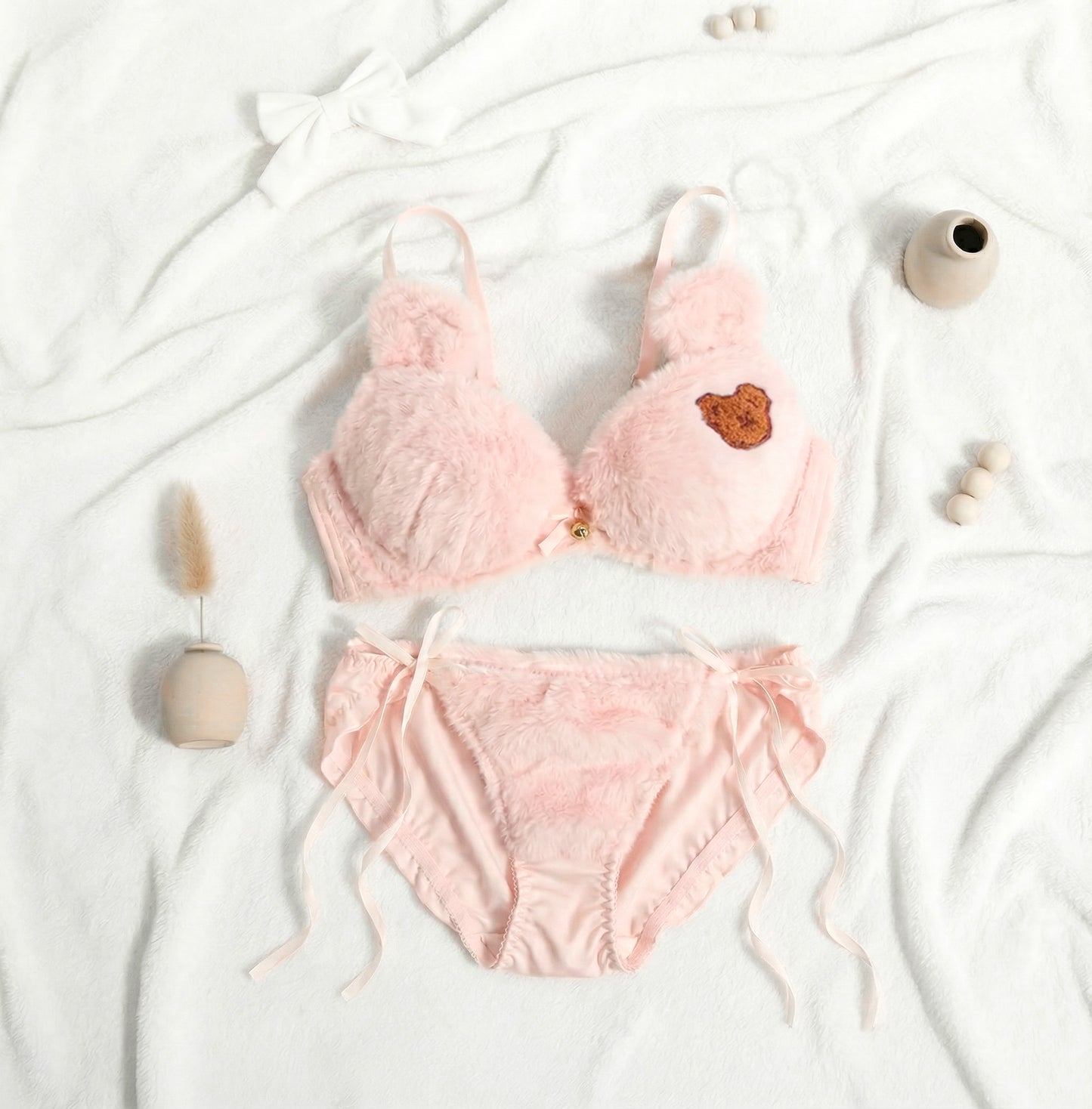 Fluffy Teddy Patch Lingerie Set